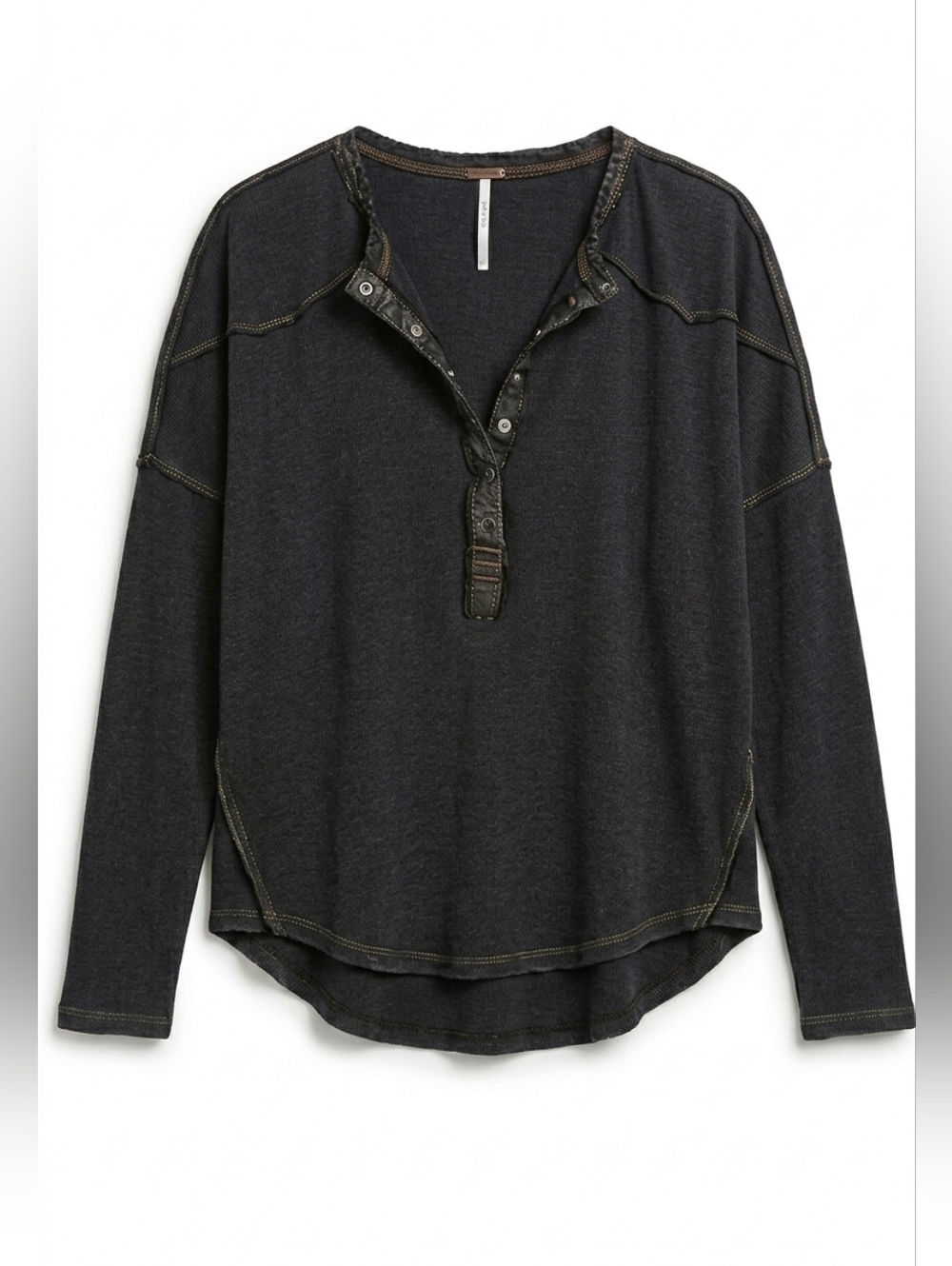 We The Free People Around the Clock Henley Slouchy Snap Neck Top